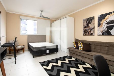 Sala, panorâmica  de apartamento à venda com 1 quarto, 34m² em Moema, São Paulo