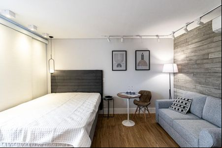 Sala/Quarto/Cozinha de kitnet/studio para alugar com 1 quarto, 33m² em Indianópolis, São Paulo